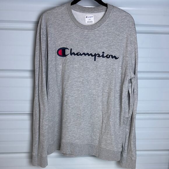 Champion Gray Crewneck Sweater with Classic Logo - Picture 1 of 5